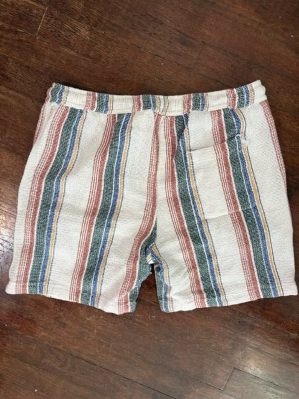 RETROFIT Striped Drawstring Shorts Mens L Multi-Color Waffle Knit Hippy PJ - Picture 3 of 6